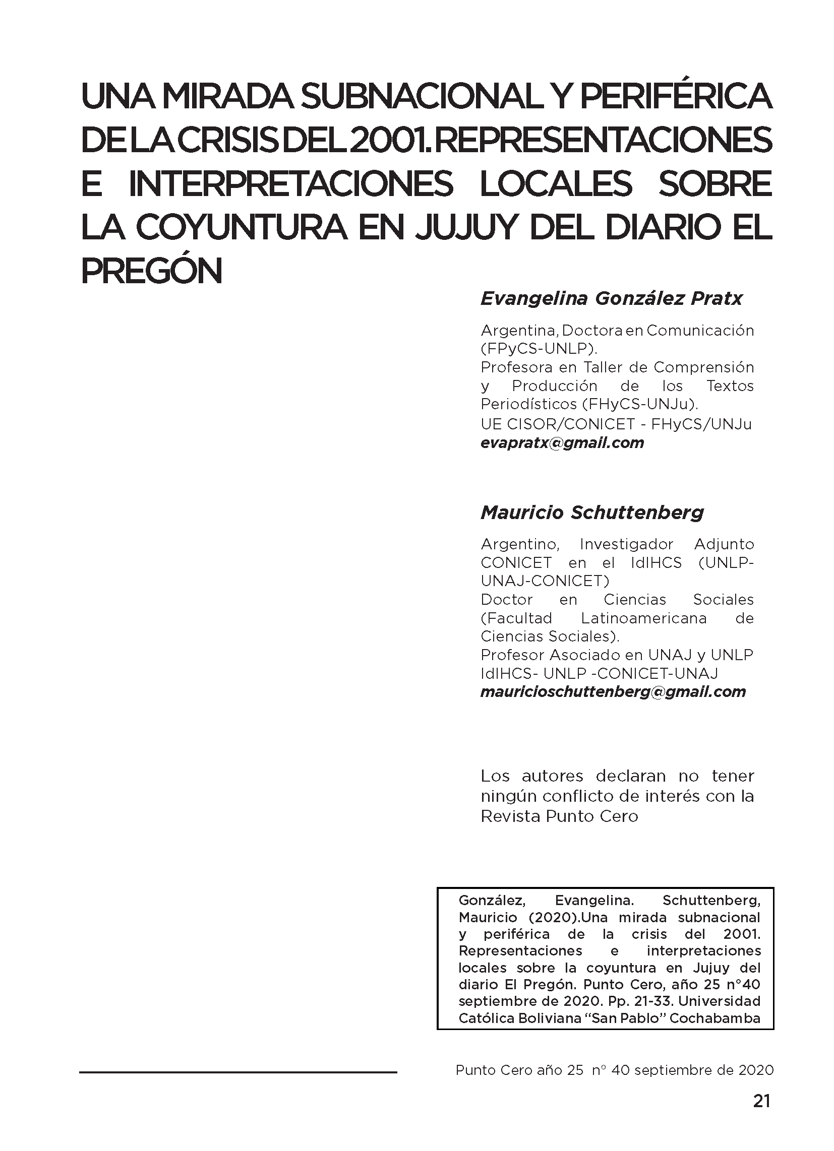 Una mirada subnacional y periférica de la crisis del 2001. Representaciones e interpretaciones locales sobre la coyuntura en Jujuy del diario El Pregón