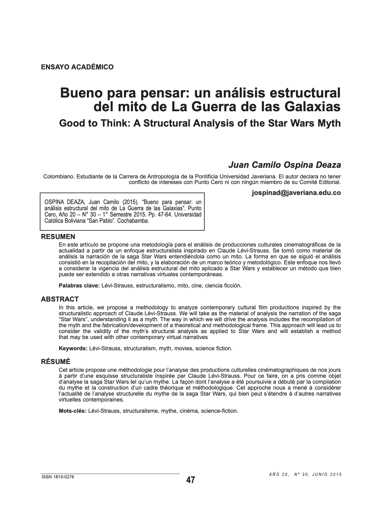 Bueno para pensar: un análisis estructural del mito de La Guerra de las Galaxias