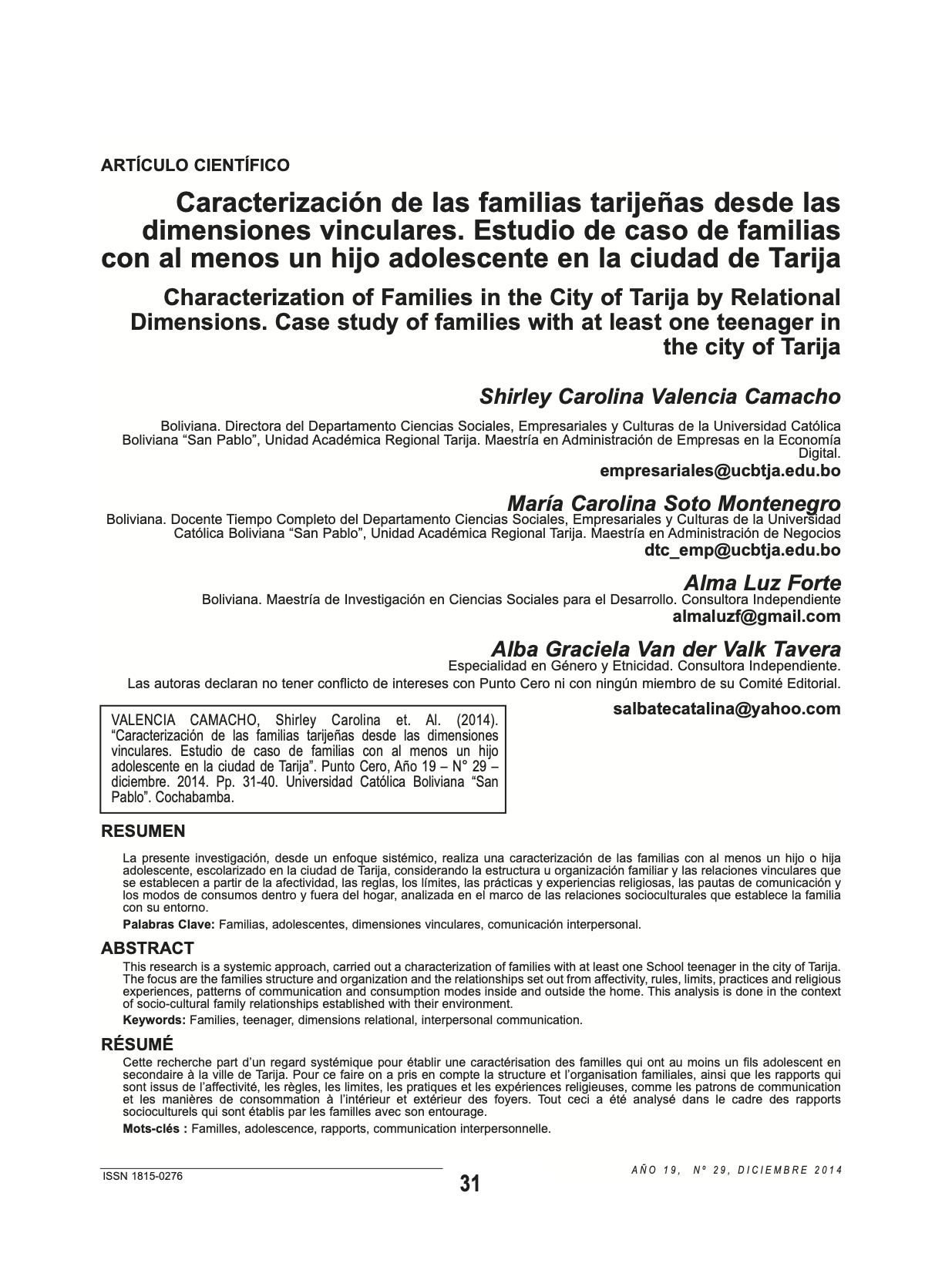 Caracterización de las familias tarijeñas desde las dimensiones vinculares. Estudio de caso de familias con al menos un hijo adolescente en la ciudad de Tarija