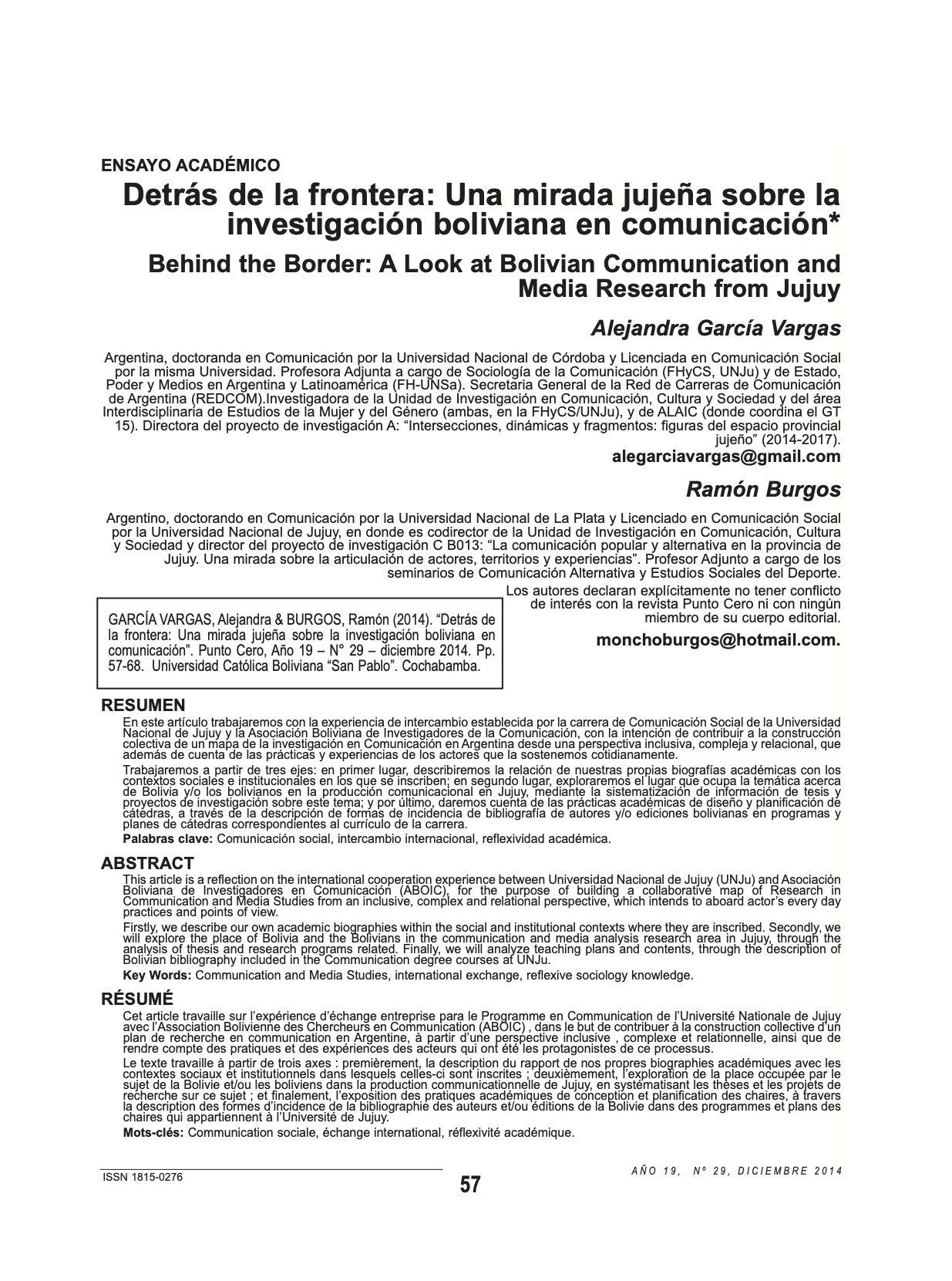 Detrás de la frontera: Una mirada jujeña sobre la investigación boliviana en comunicación