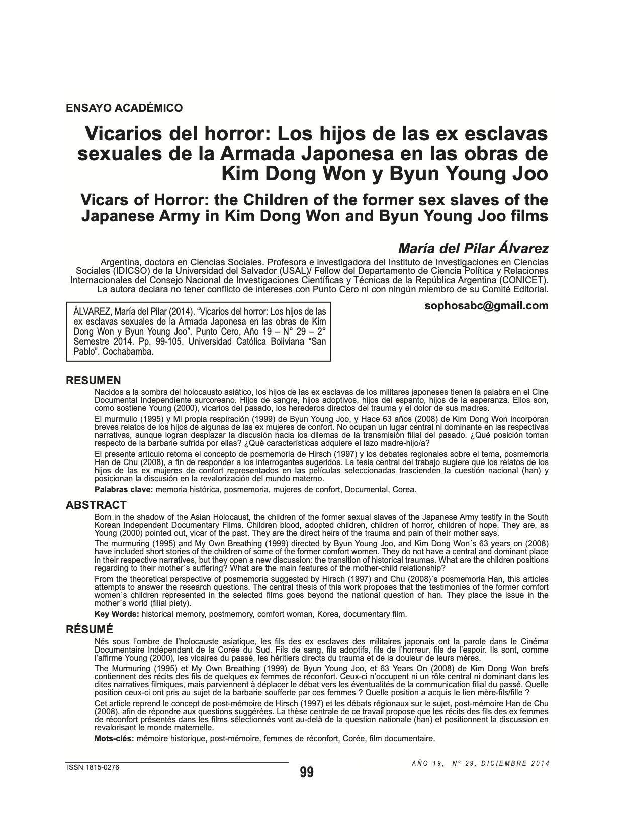 Vicarios del horror: Los hijos de las ex esclavas sexuales de la Armada Japonesa en las obras de Kim Dong Won y Byun Young Joo