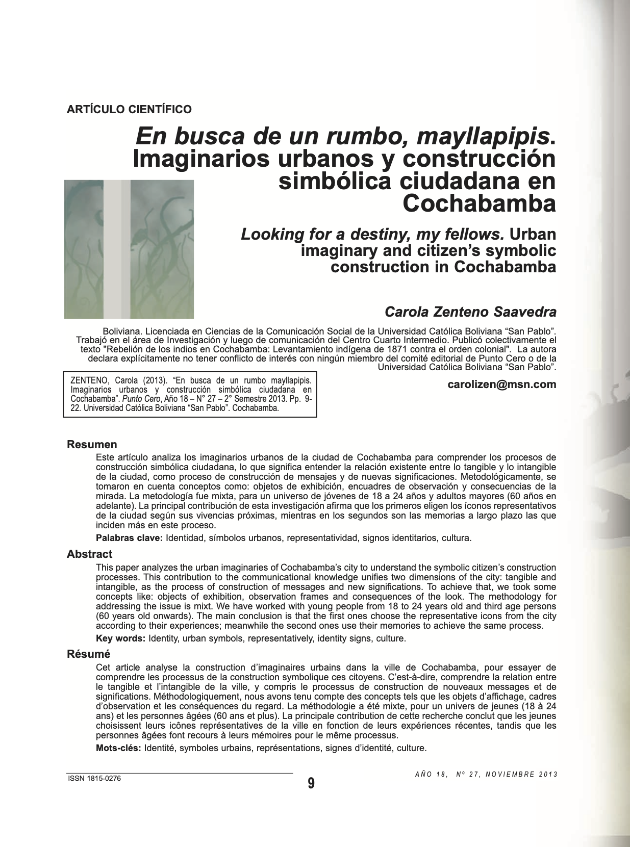 En busca de un rumbo, mayllapipis. Imaginarios urbanos y construcción simbólica ciudadana en Cochabamba