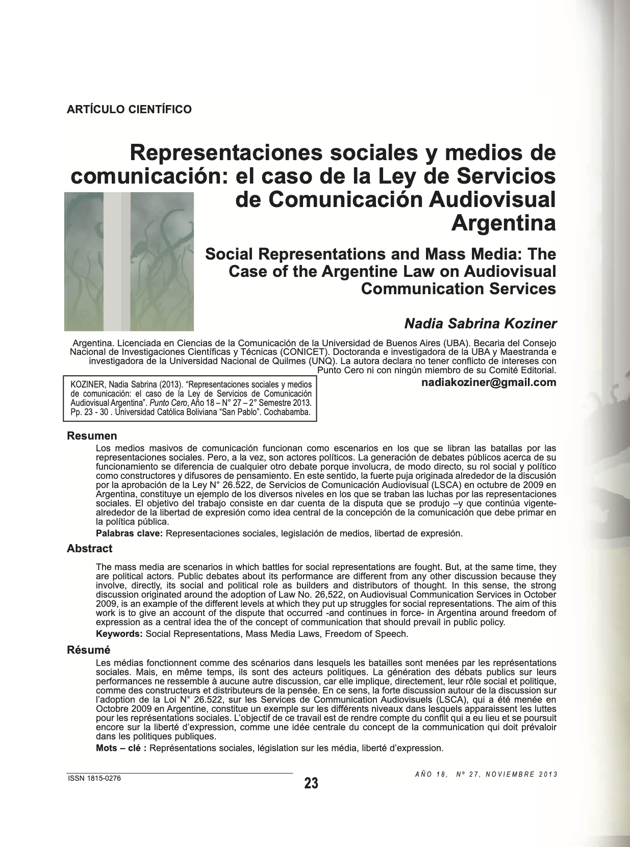 Representaciones sociales y medios de comunicación: el caso de la Ley de Servicios de Comunicación Audiovisual Argentina