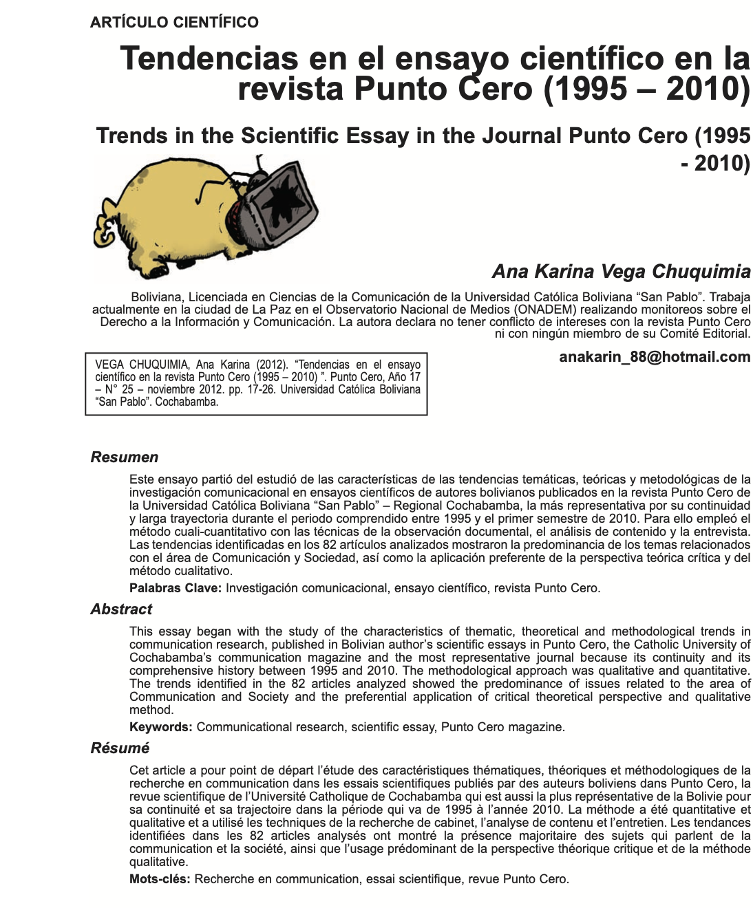 Tendencias en el ensayo científico en la revista Punto Cero (1995 – 2010)
