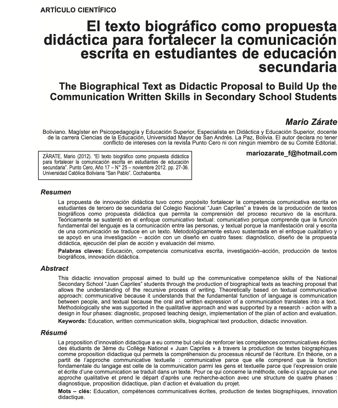 El texto biográfico como propuesta didáctica para fortalecer la comunicación escrita en estudiantes de educación secundaria