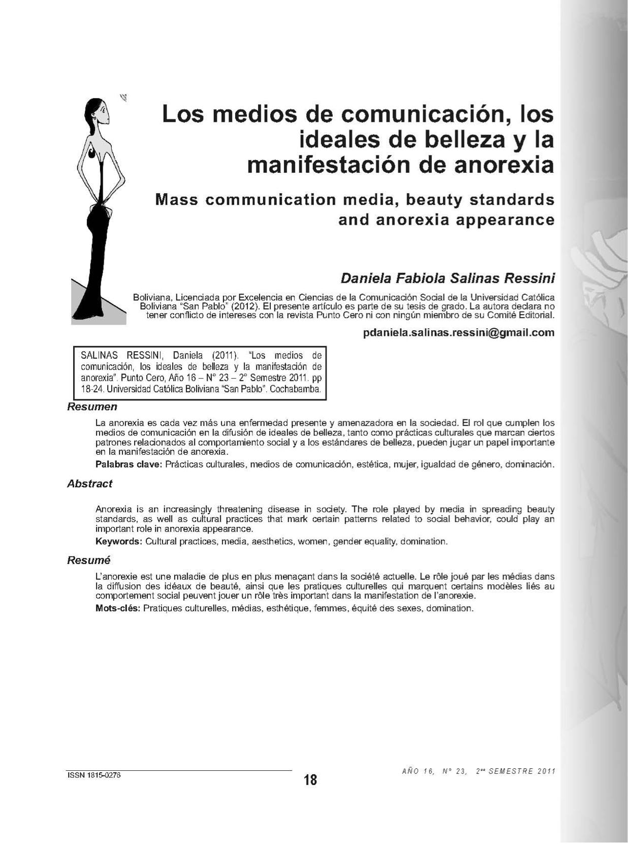 Los medios de comunicación, los ideales de belleza y la manifestación de anorexia