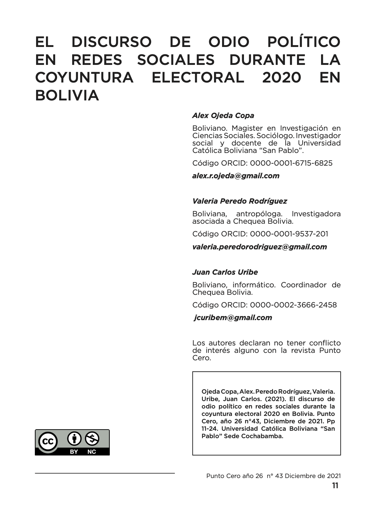El discurso de odio político en redes sociales durante la coyuntura electoral 2020 en Bolivia