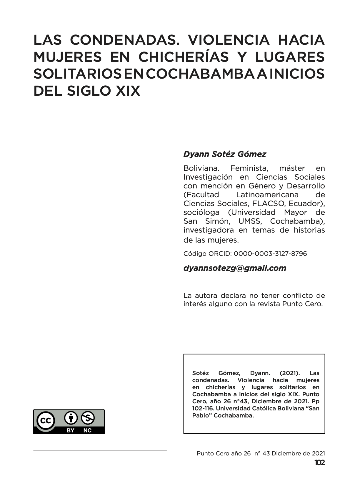 Las Condenadas. Violencia hacia mujeres en chicherías y lugares solitarios en Cochabamba a inicios del Siglo XIX