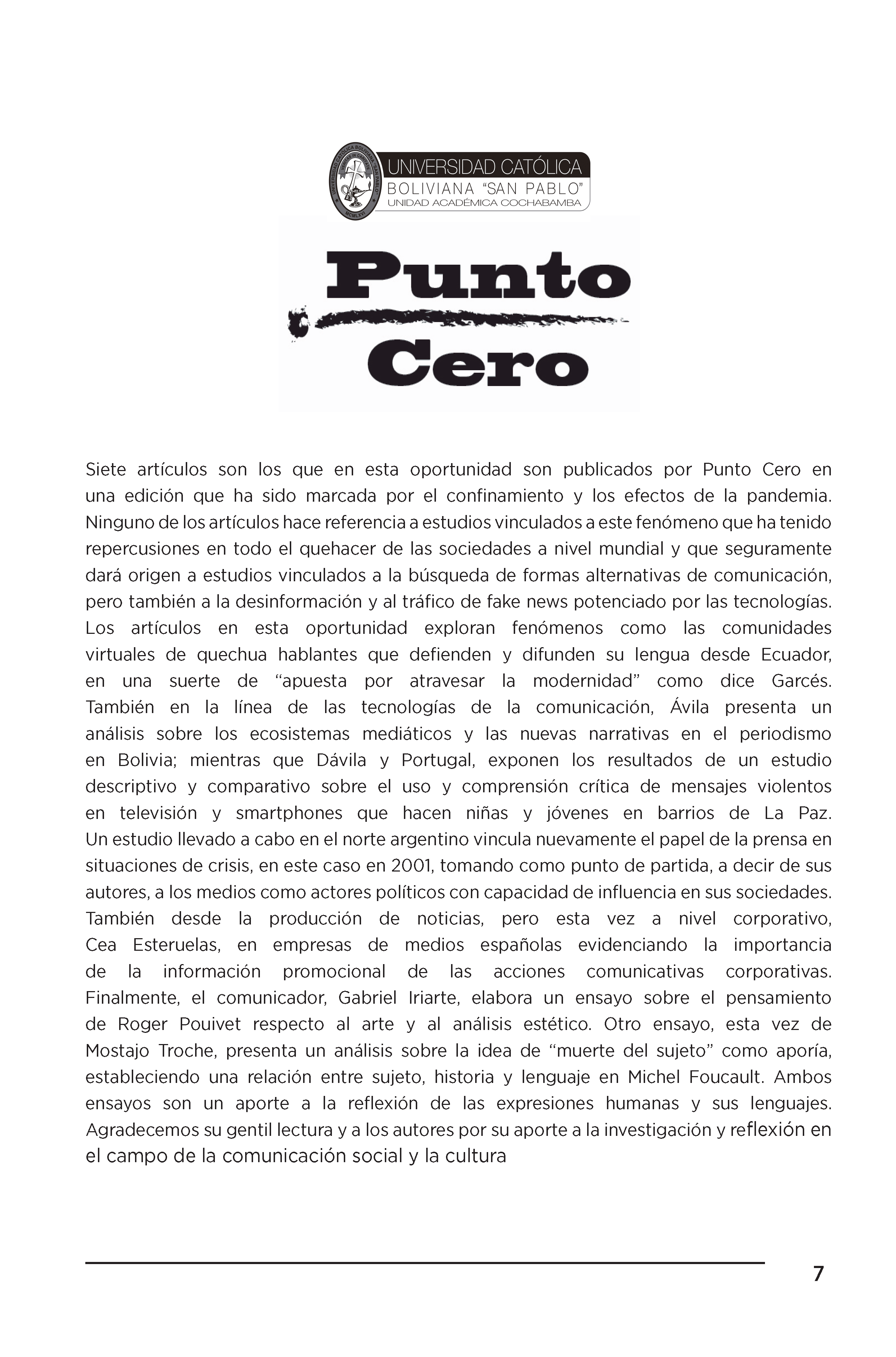 Presentación Revista Punto Cero