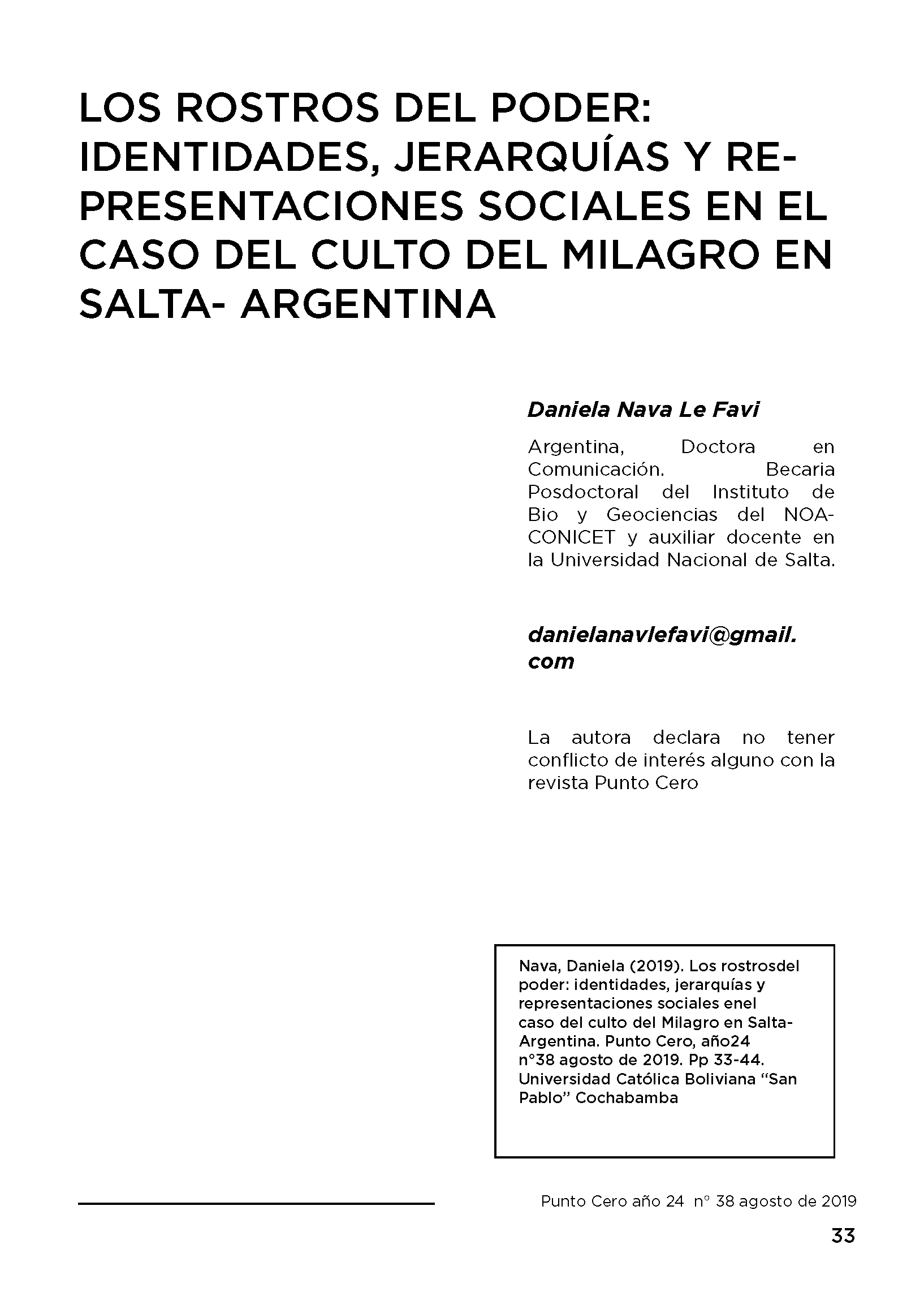 Los rostros del poder:  Identidades, jerarquías y representaciones sociales en el caso del culto del milagro en  Salta-Argentina