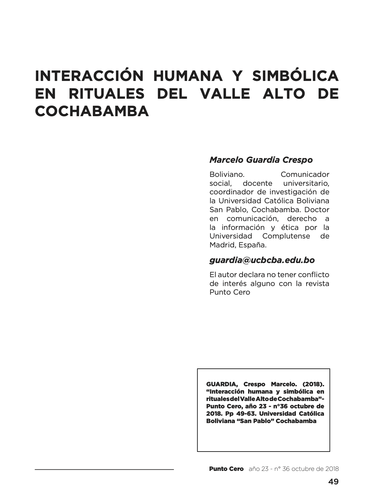 Interacción humana y simbólica en rituales del Valle Alto de  Cochabamba