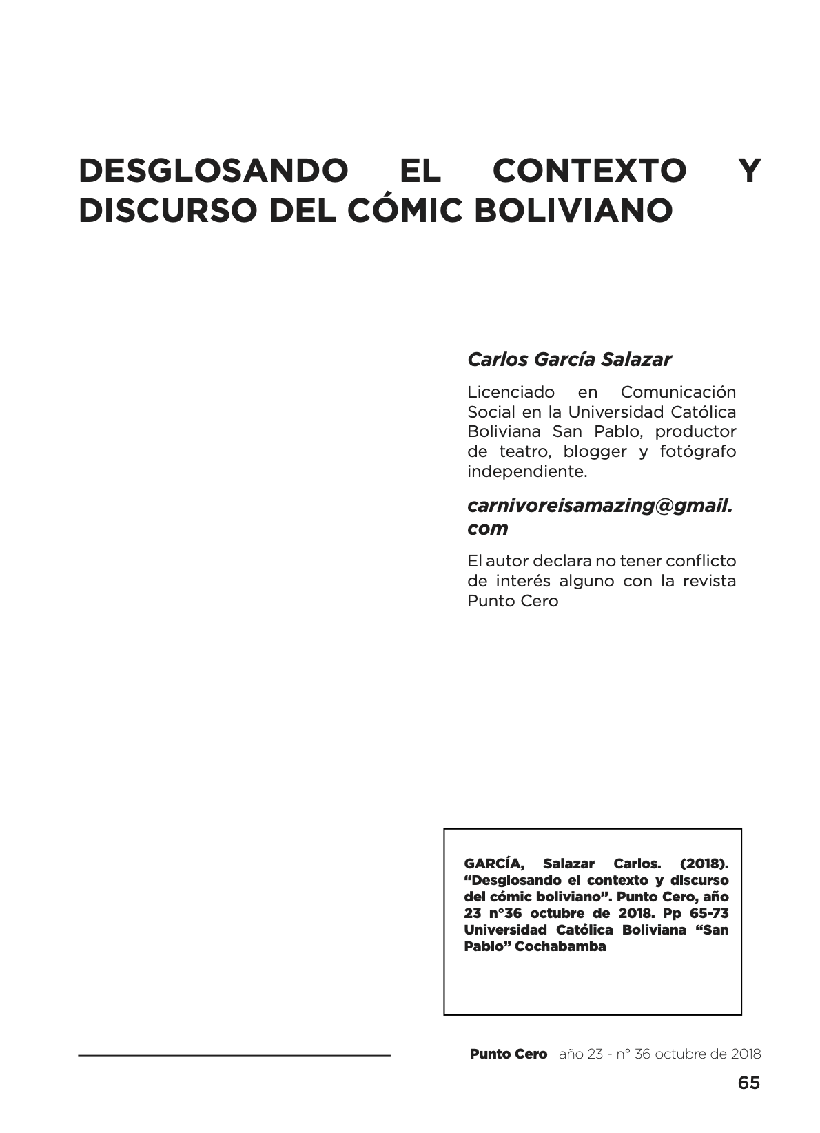 Desglosando el contexto y discurso del cómic boliviano