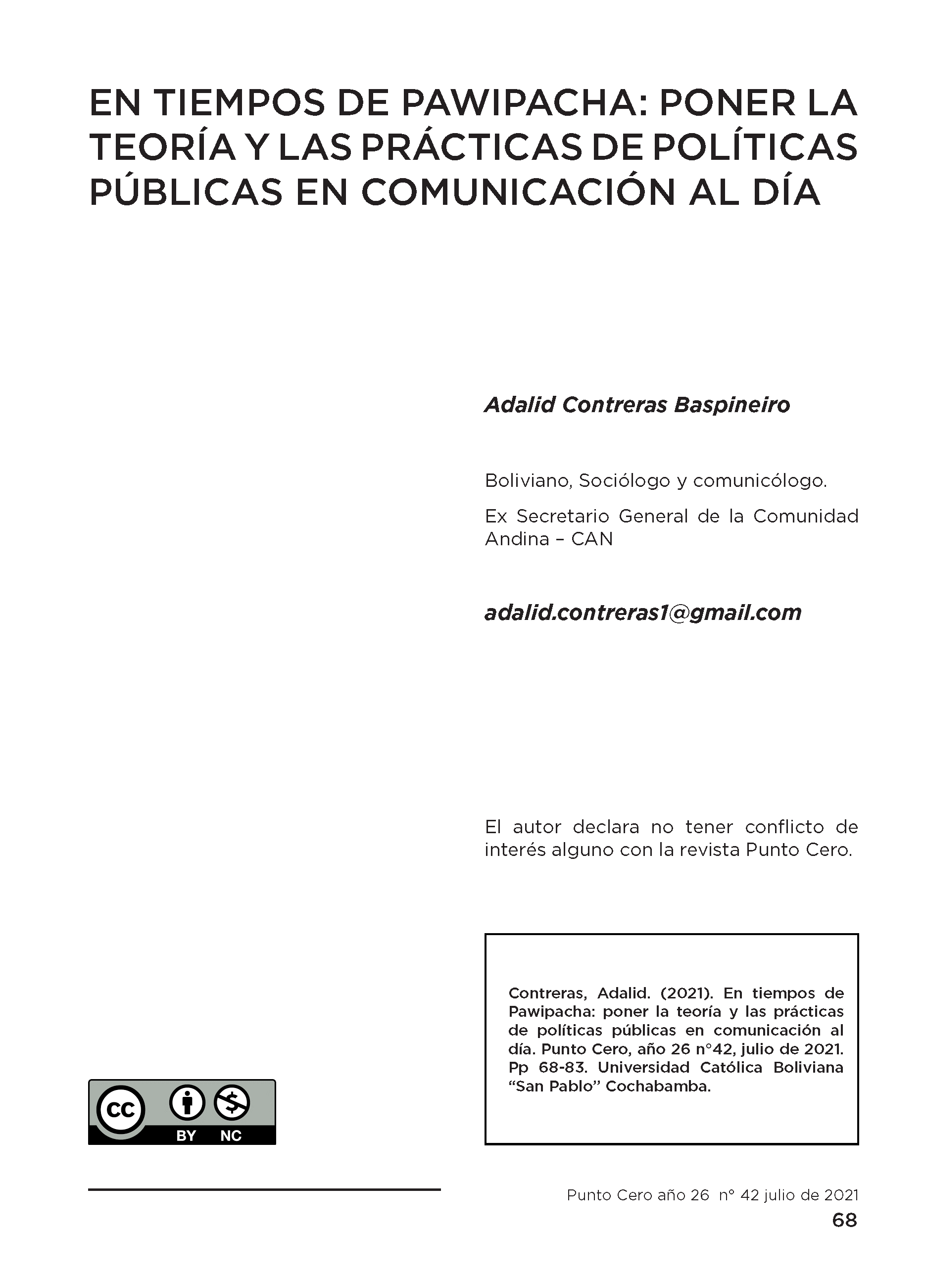 En tiempo de Pawipacha: Poner la teoría y las prácticas de políticas públicas en comunicación al día.