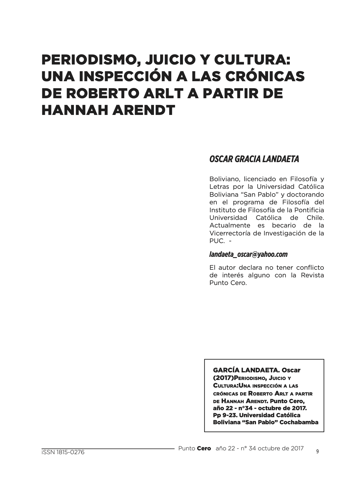 Periodismo, juicio y cultura: Una inspección a las crónicas de Roberto Arlt a partir de Hannah Arendt