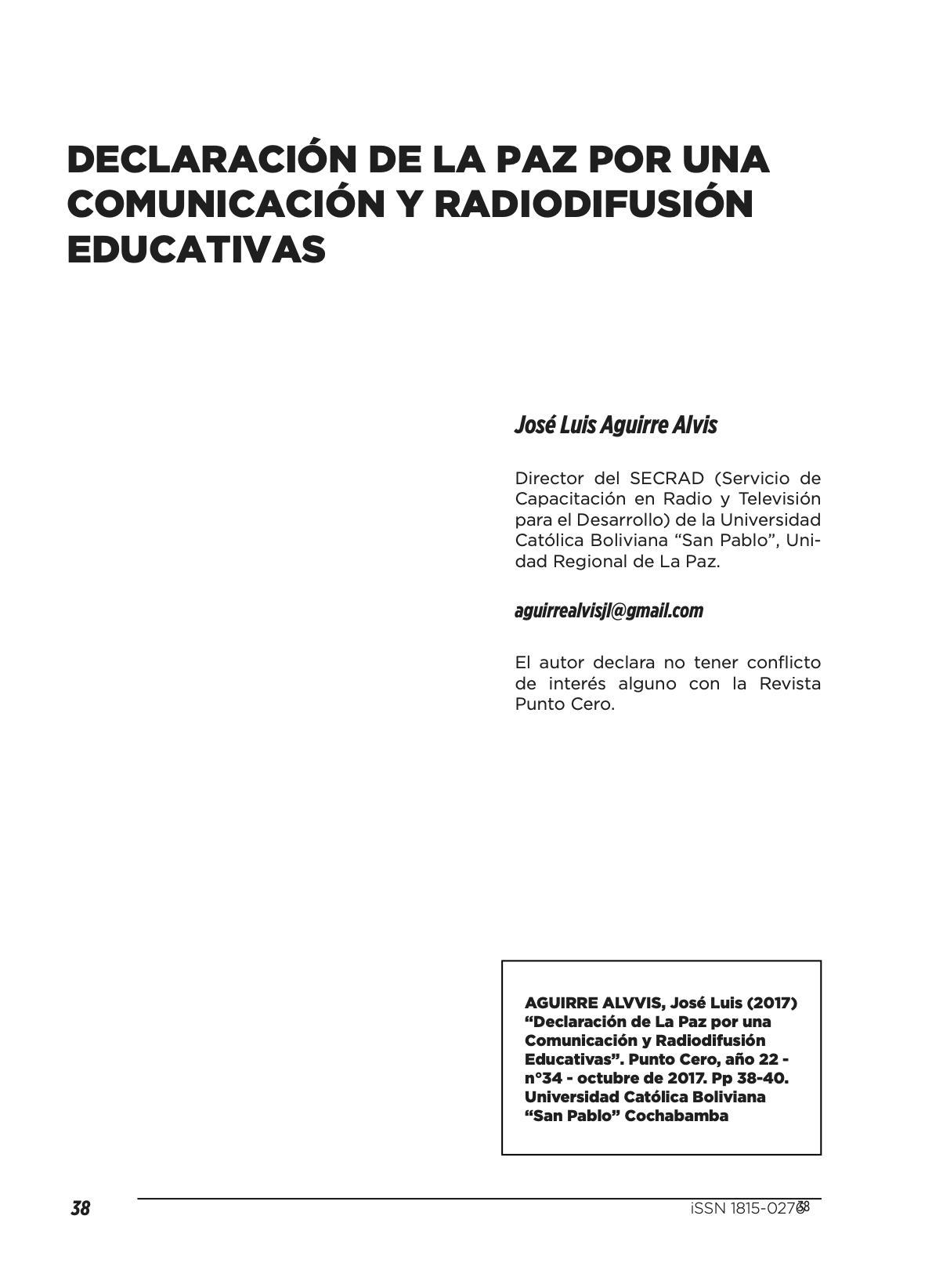 Declaración de La Paz por una comunicación y radiodifusión educativas