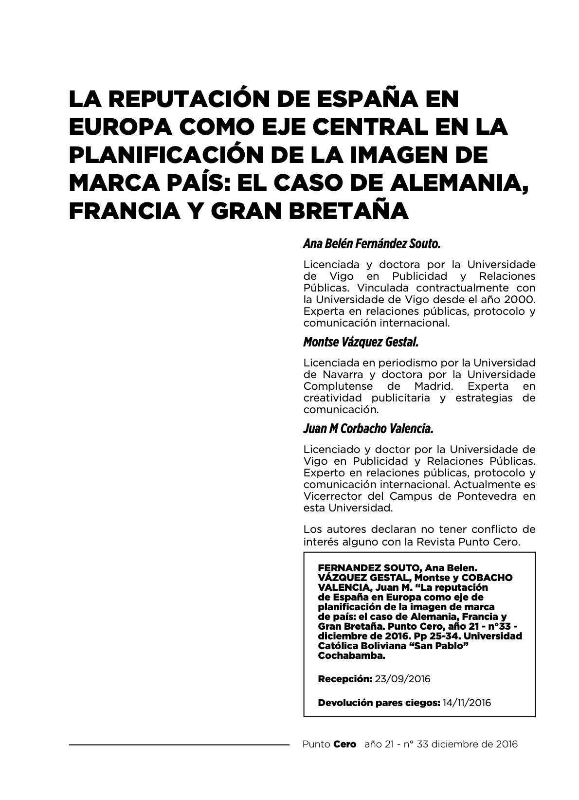 La reputación de España en Europa como eje central en la planificación de la imagen de marca país: El caso de Alemania, Francia y Gran Bretaña