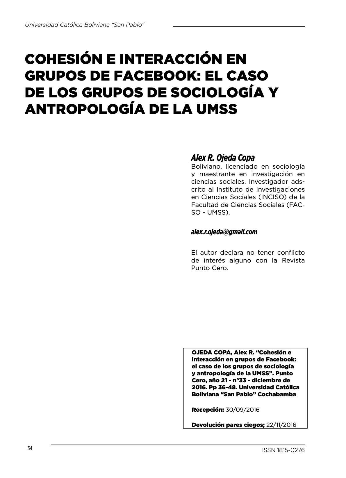 Cohesión e interacción en grupos de Facebook: El caso de los grupos de Sociología y Antropología de la UMSS