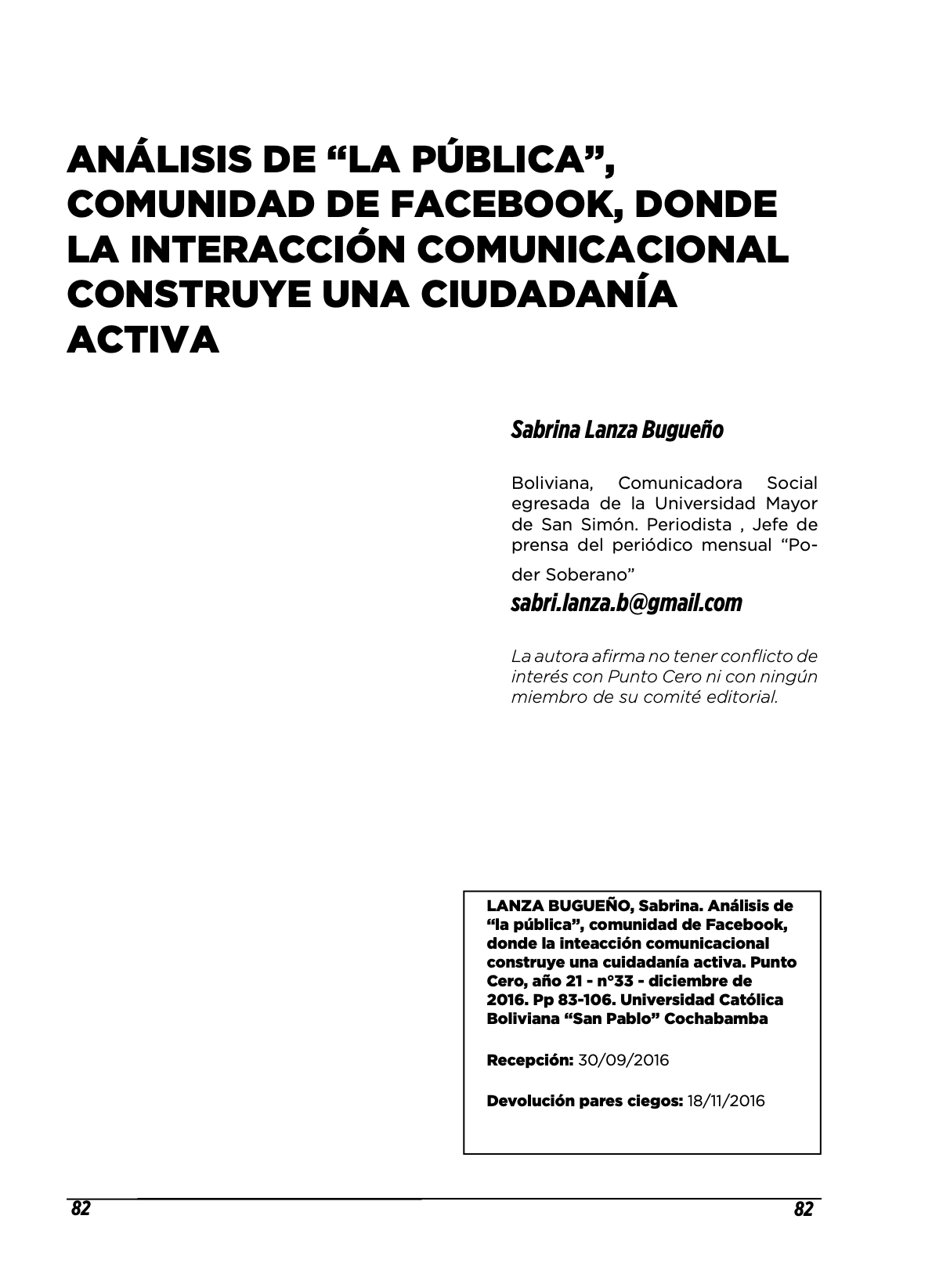 Análisis de "La Pública", comunidad de Facebook, donde la interacción comunicacional construye una ciudadanía activa