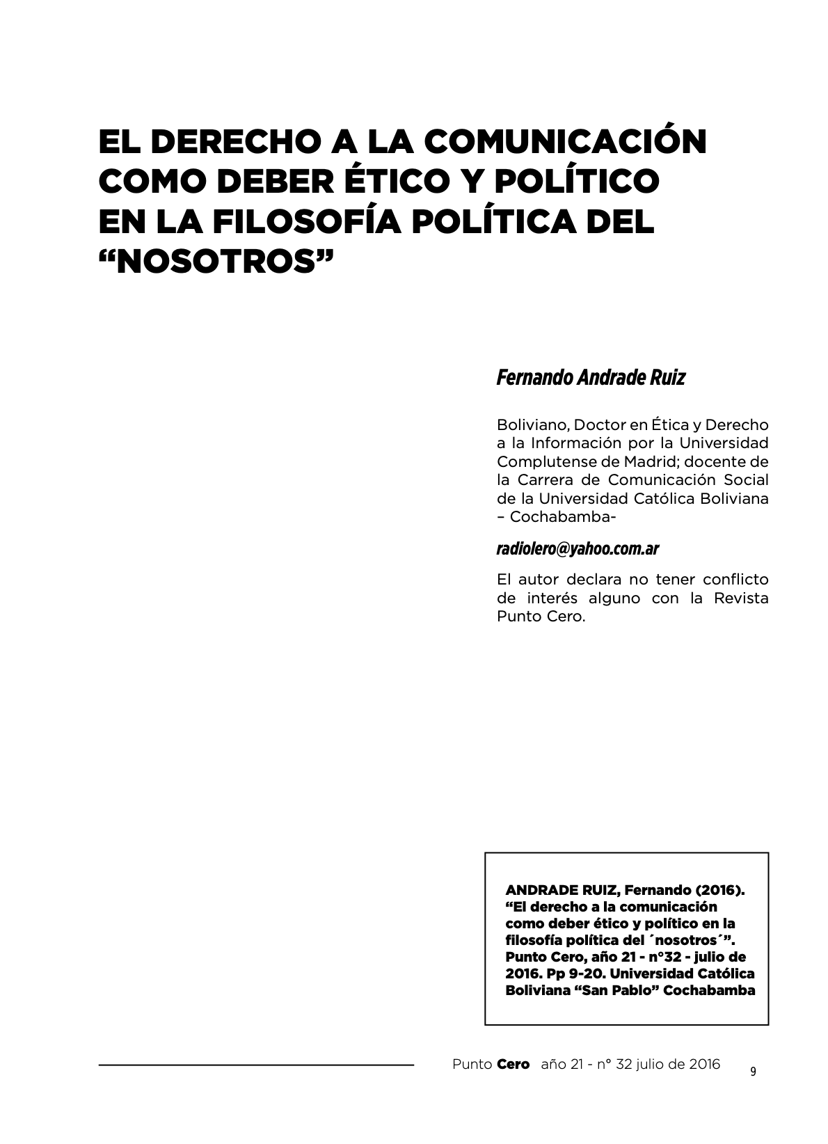 El derecho a la comunicación como deber ético y político en la filosofía política del "Nosotros"