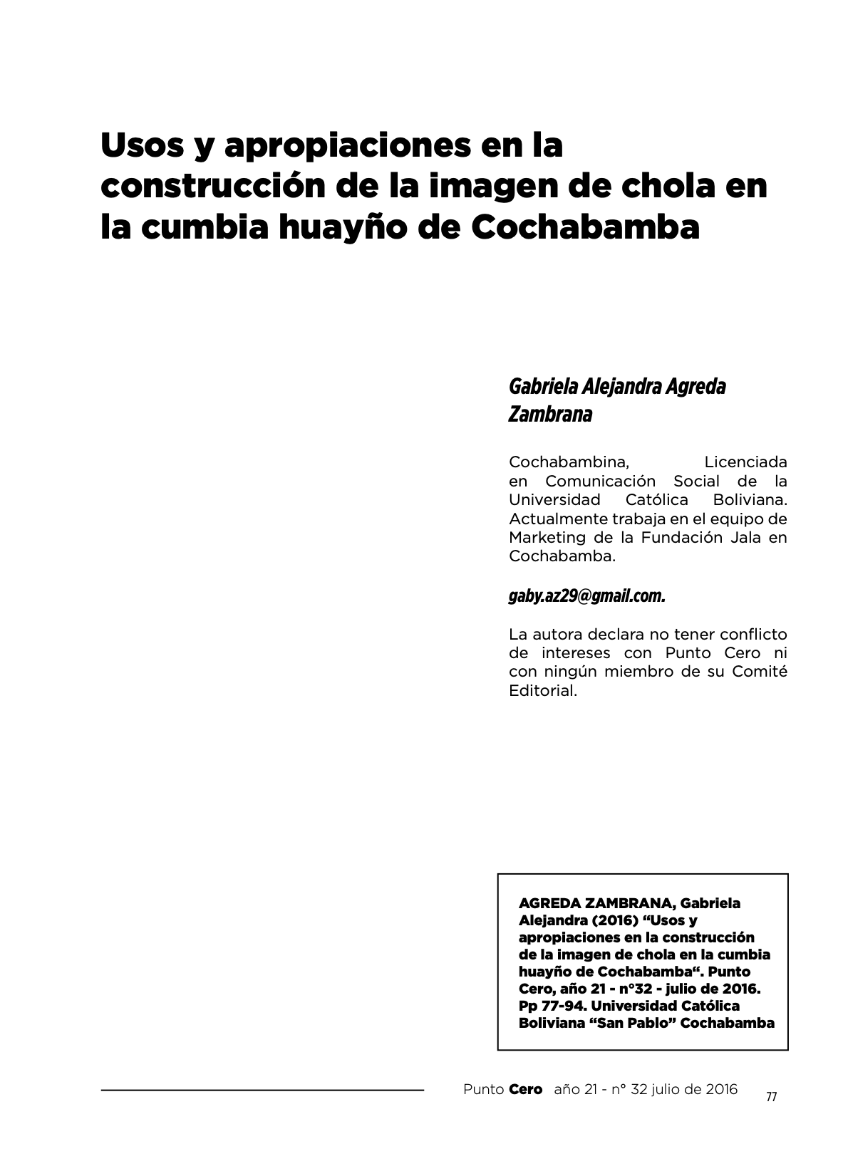Usos y apropiaciones en la construcción de la imagen de chola en la cumbia huayño de Cochabamba