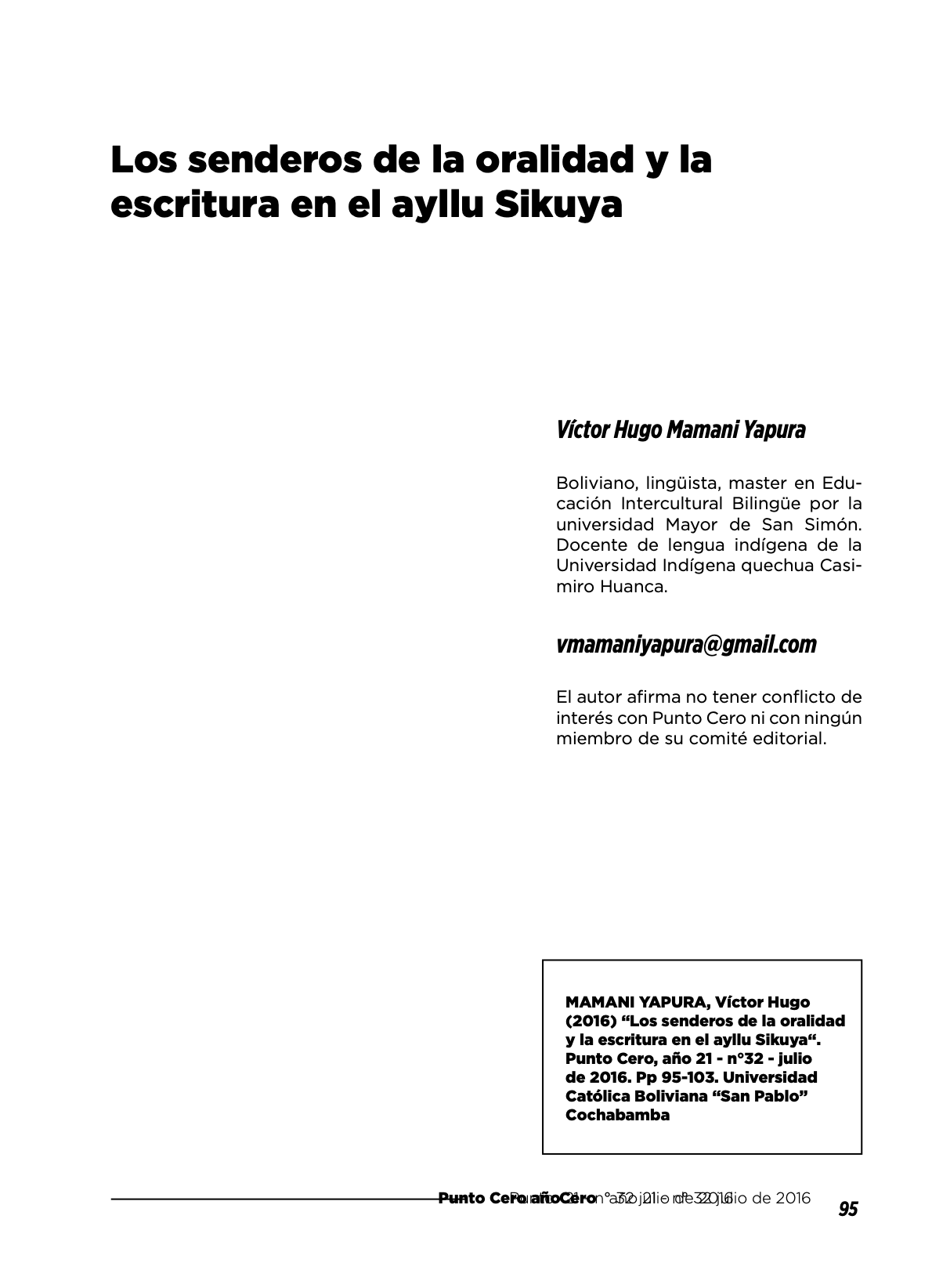 Los senderos de la oralidad y la escritura en el Ayllu Sikuya