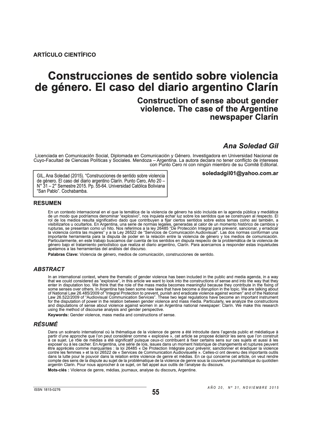 Construcciones de sentido sobre violencia de género. El caso del diario argentino Clarín