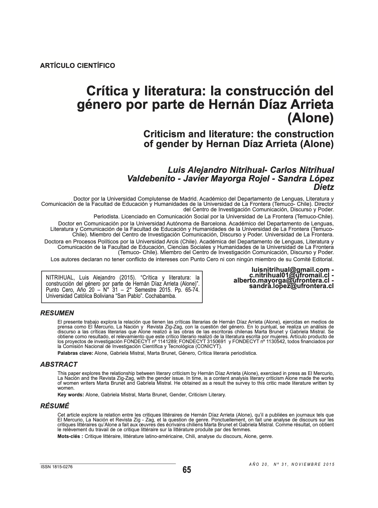 Crítica y literatura: la construcción del género por parte de Hernán Díaz Arrieta (Alone)