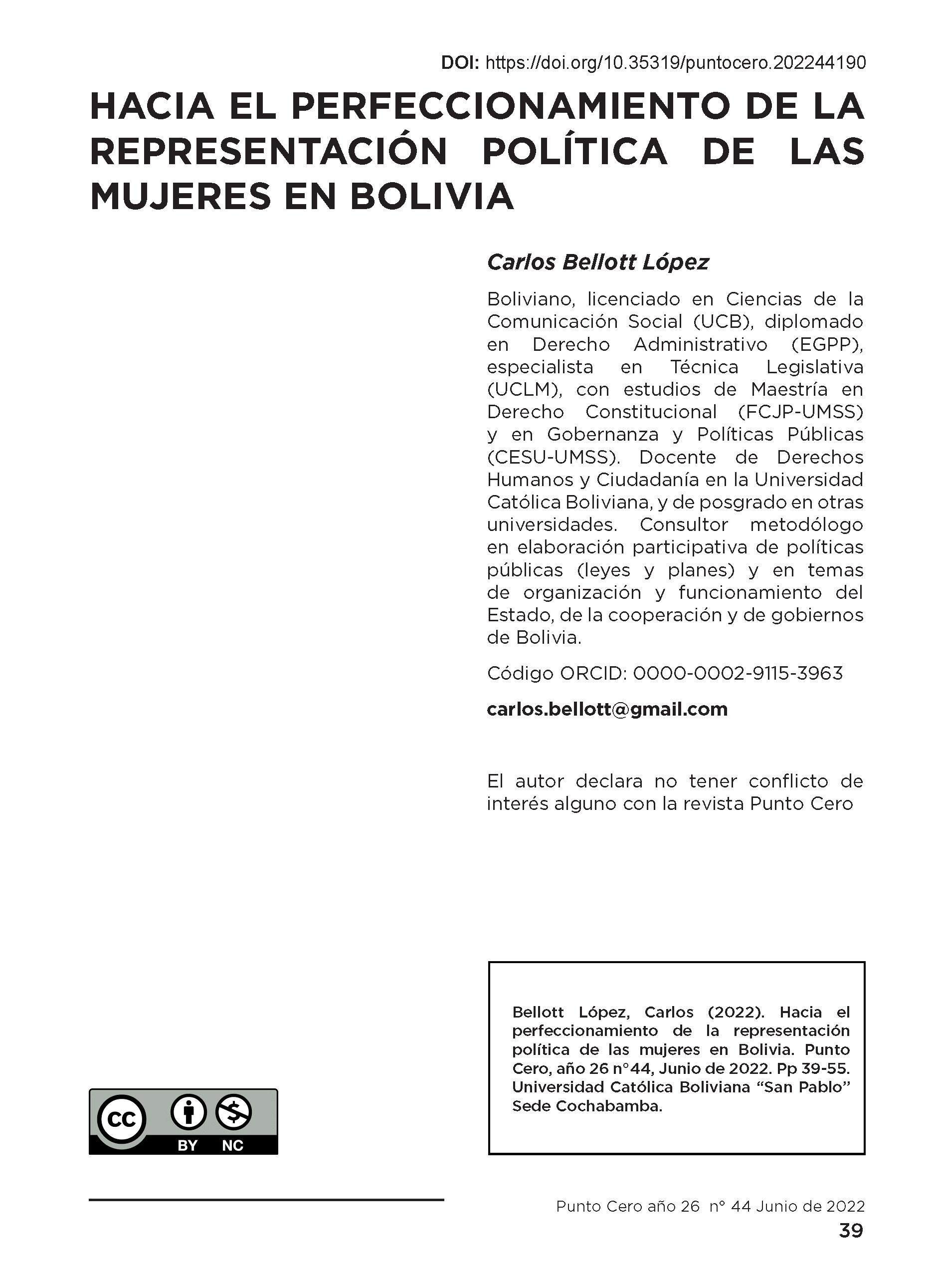 Hacia el perfeccionamiento de la representación política de las mujeres en Bolivia
