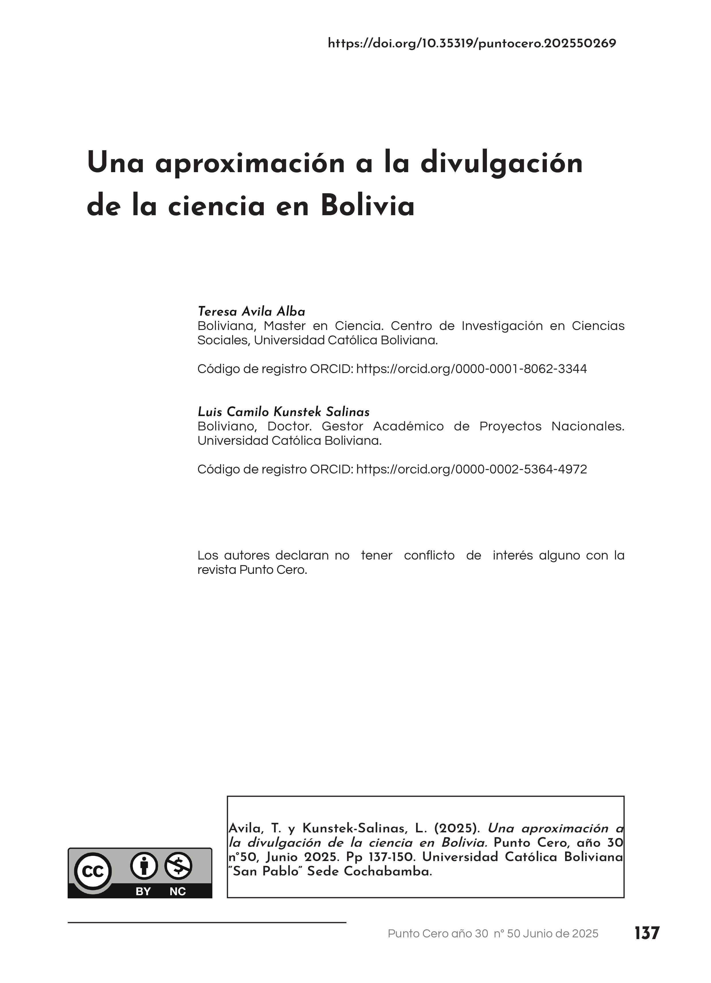 Una aproximación a la divulgación de la ciencia en Bolivia